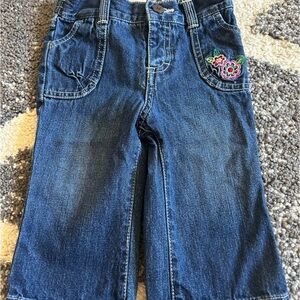 Vintage Kids Denim Jeans with Floral Embroidery